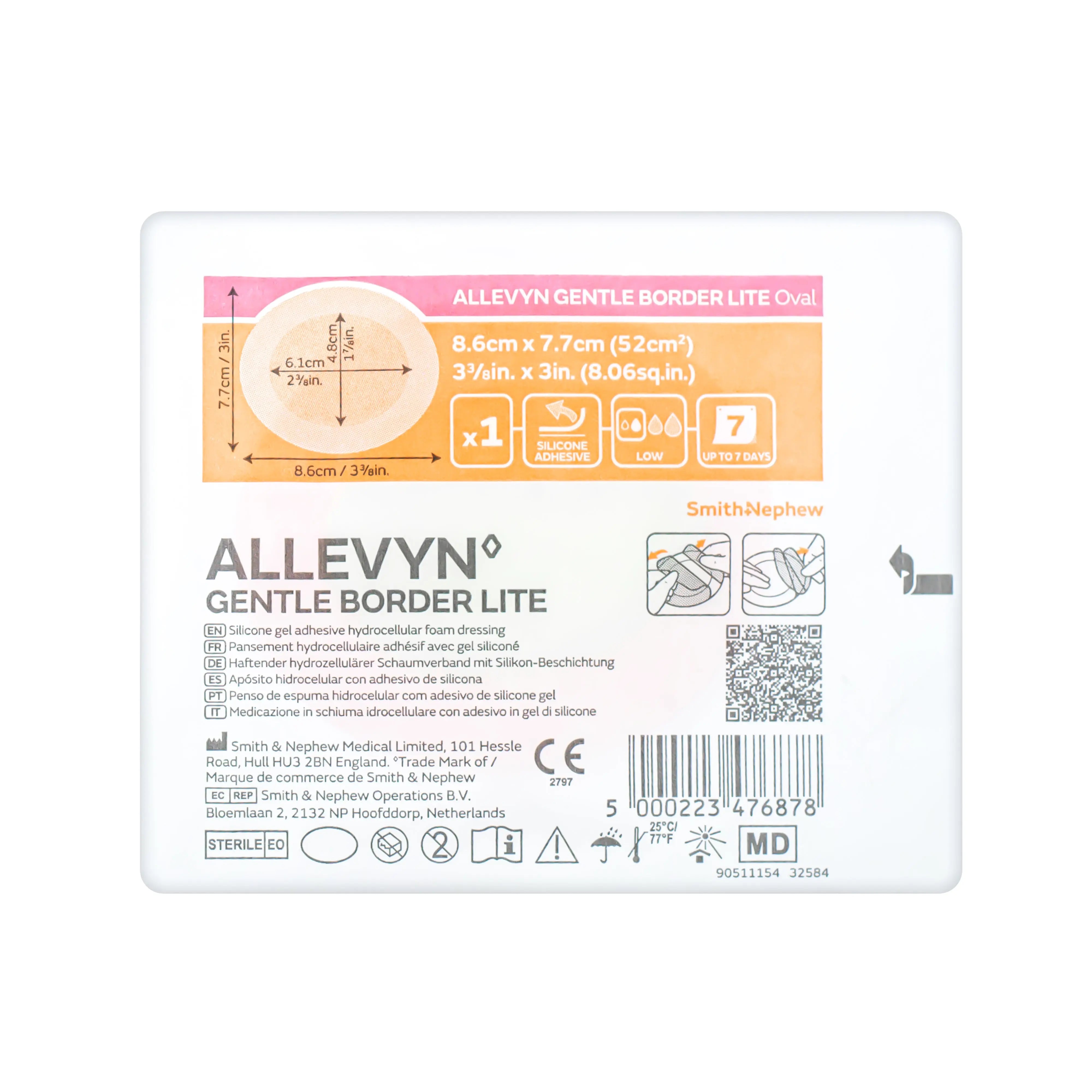 Allevyn Gentle Border Lite Dressing - Silicone Adhesive (Oval) (Multiple Sizes) (x10)