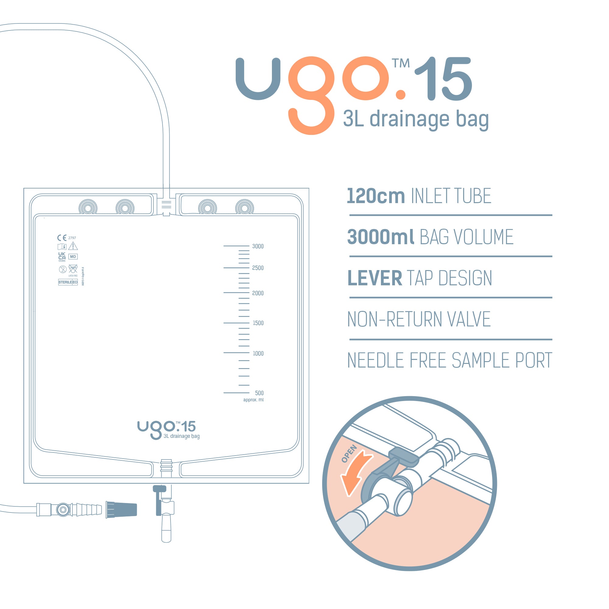 Ugo 3L Drainage Bags - Urine Night Bags (x10)