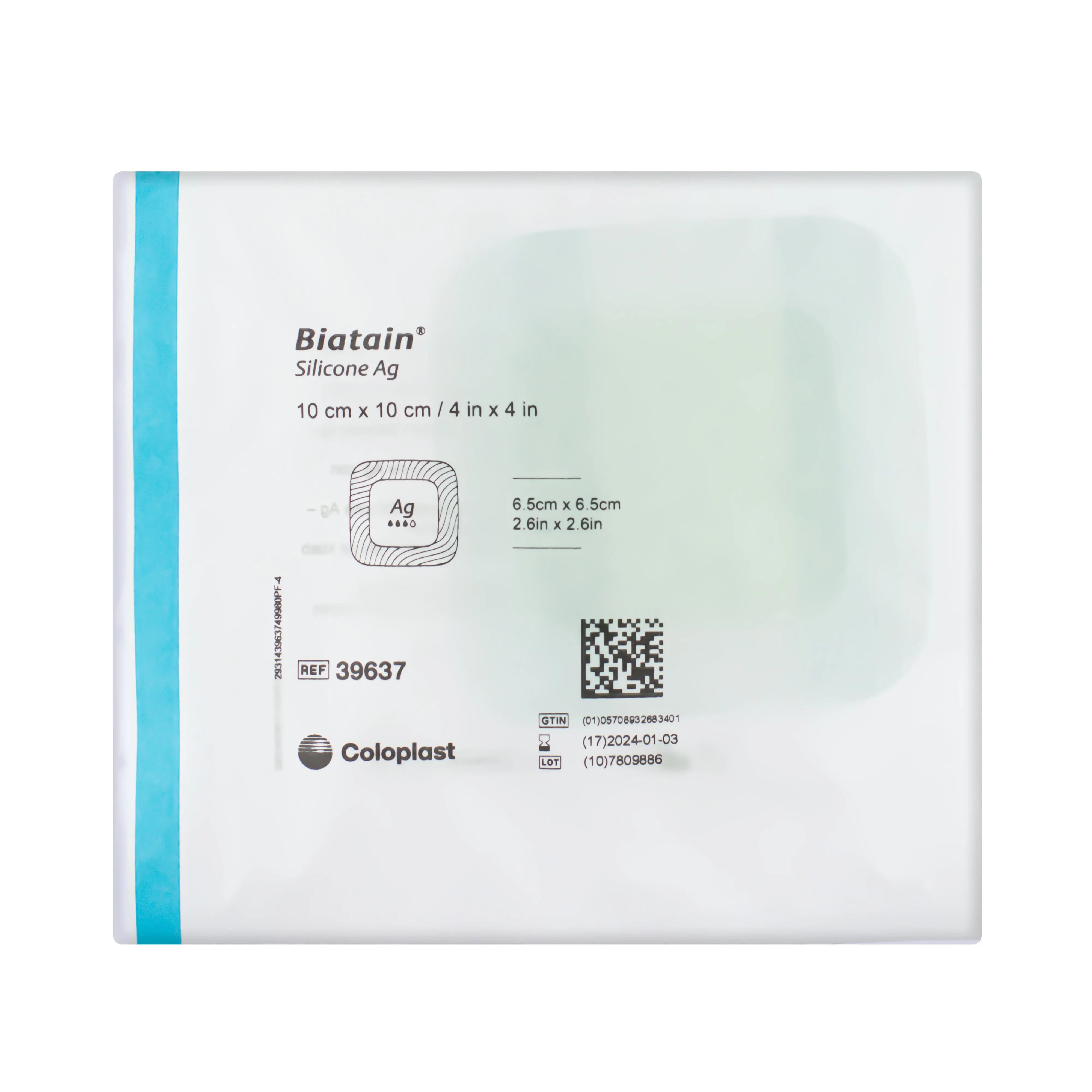 Biatain Ag Adhesive Dressing - Silver Impregnated Polyurethane Foam Film Dressing (10cm x 10cm) (x5)