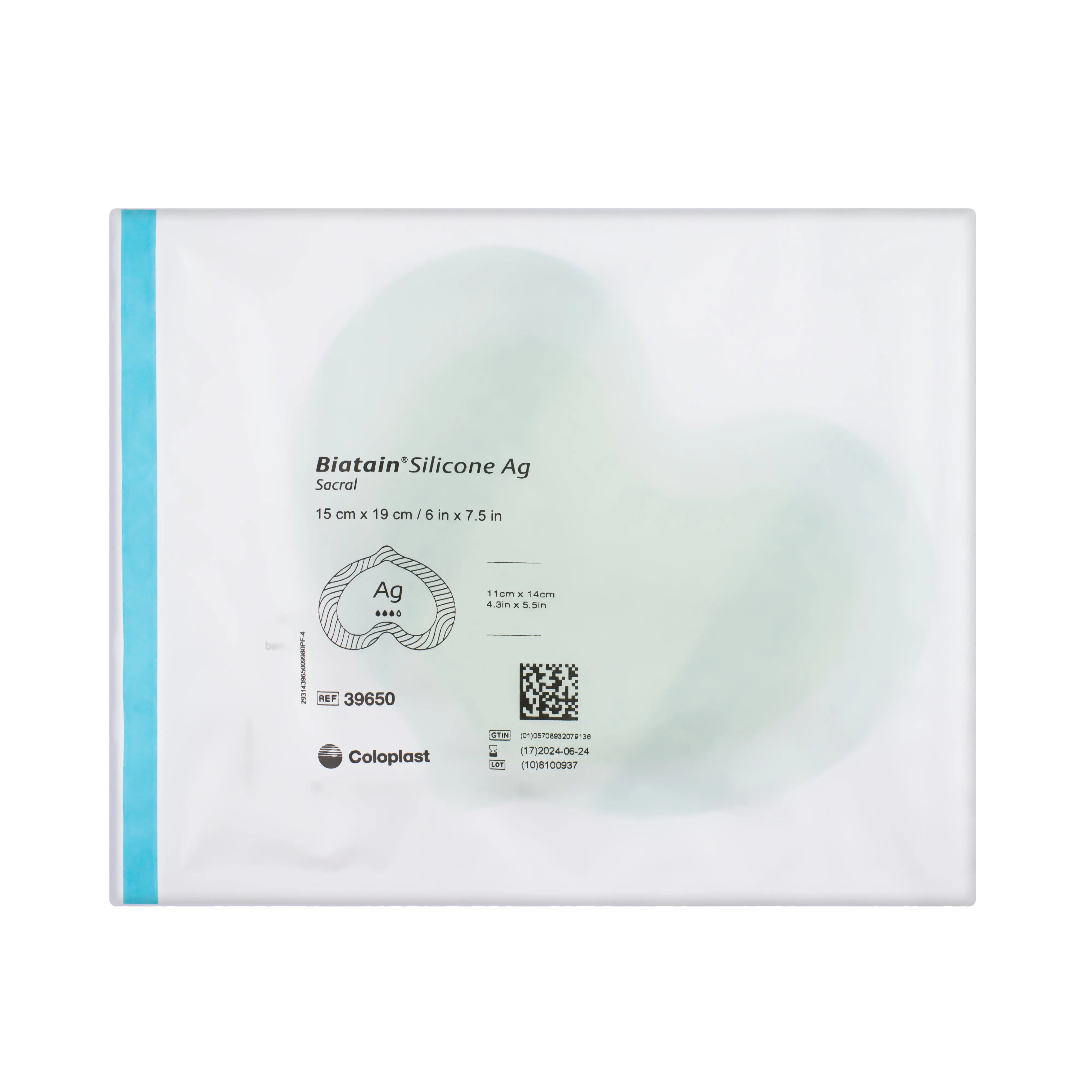 Biatain Ag Adhesive Dressing - Silver Impregnated Polyurethane Foam Film Dressing (15cm x 19cm) (x1)