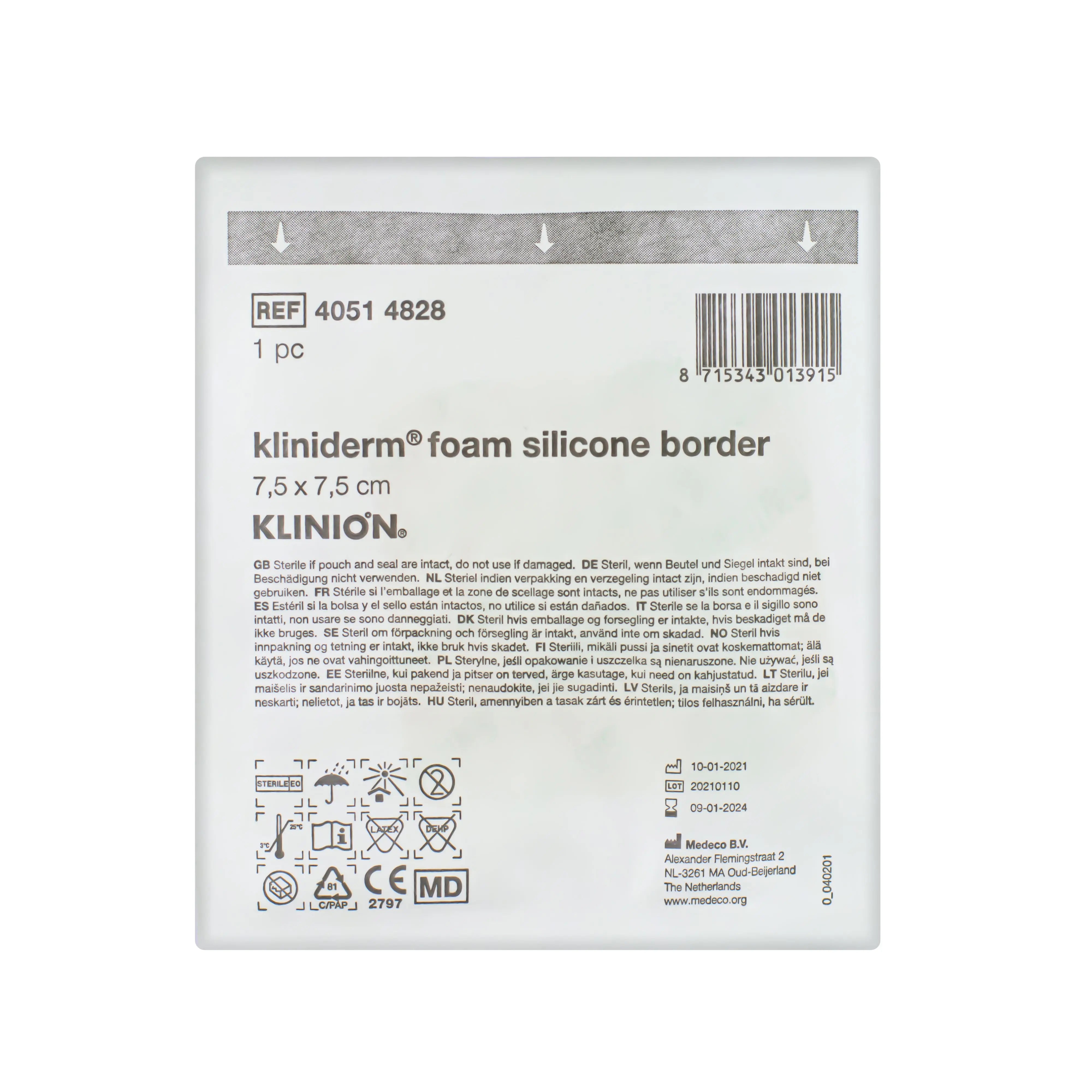 Kliniderm Foam Silicone Adhesive Border Dressing (7.5cm x 7.5cm) (x5)