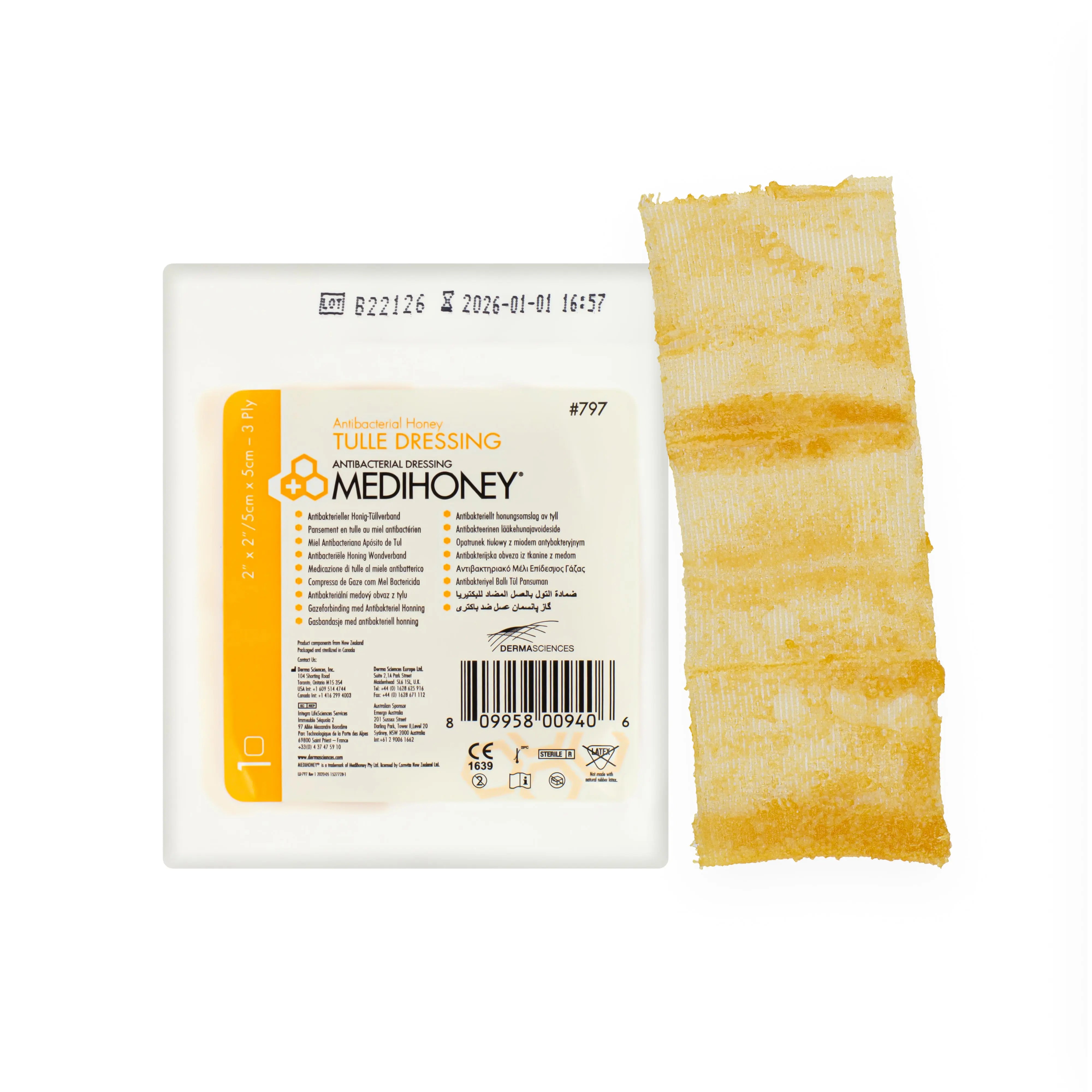 MediHoney Tulle Dressing - With Antibacterial Honey (5cm x 5cm) (x5)