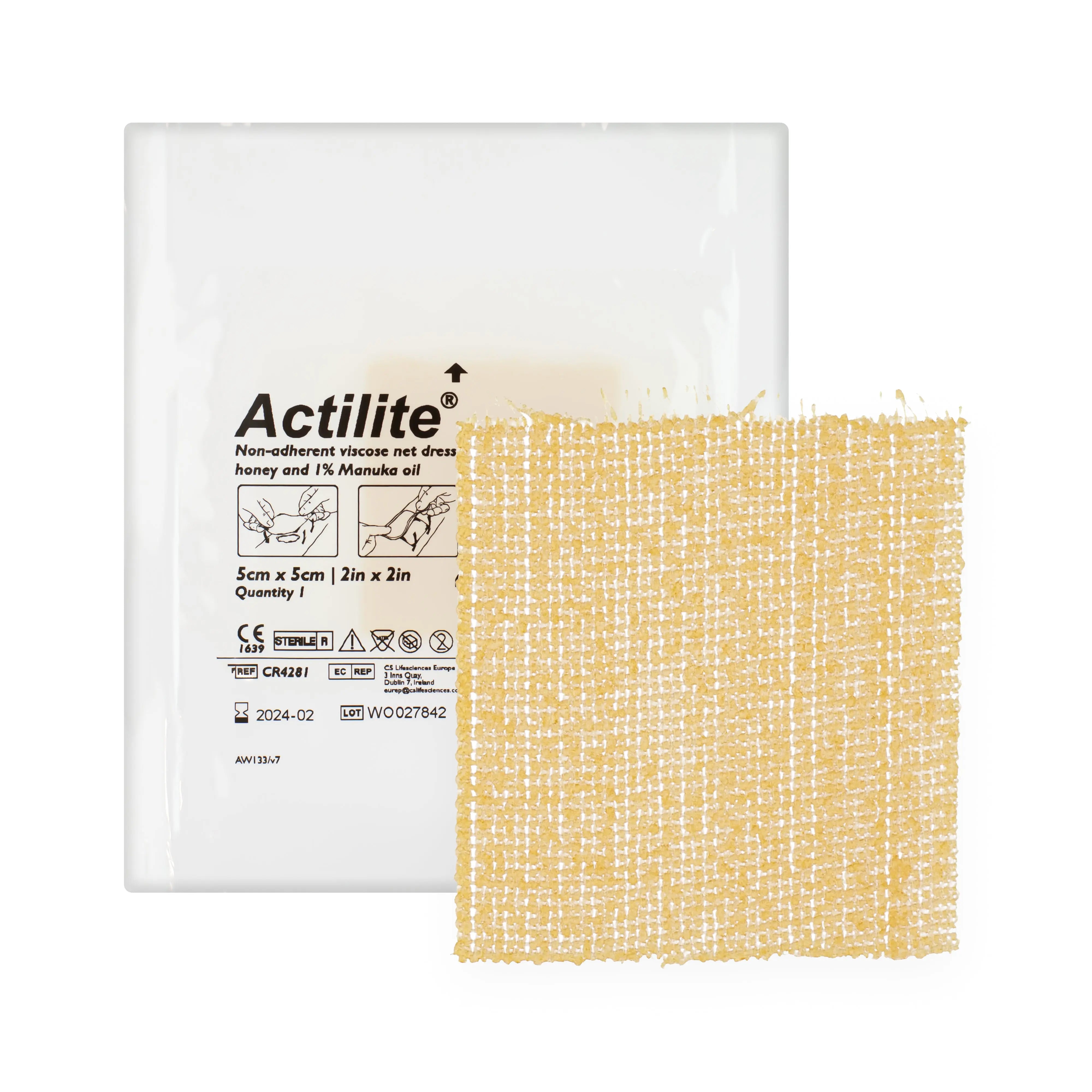 Actilite Non-Adherrant Viscose Net Dressing - With Honey (5cm x 5cm) (x10)