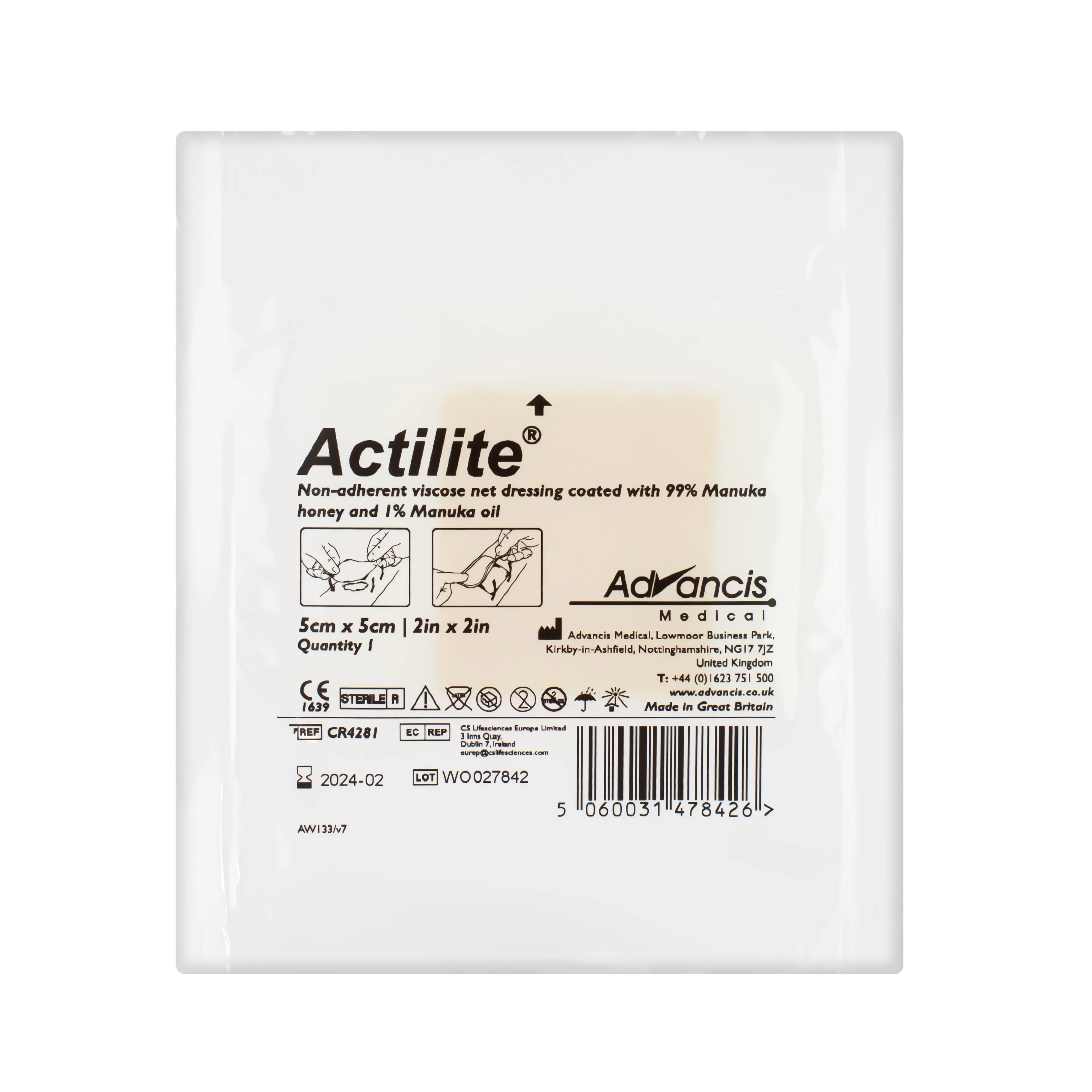 Actilite Non-Adherrant Viscose Net Dressing - With Honey (5cm x 5cm) (x10)