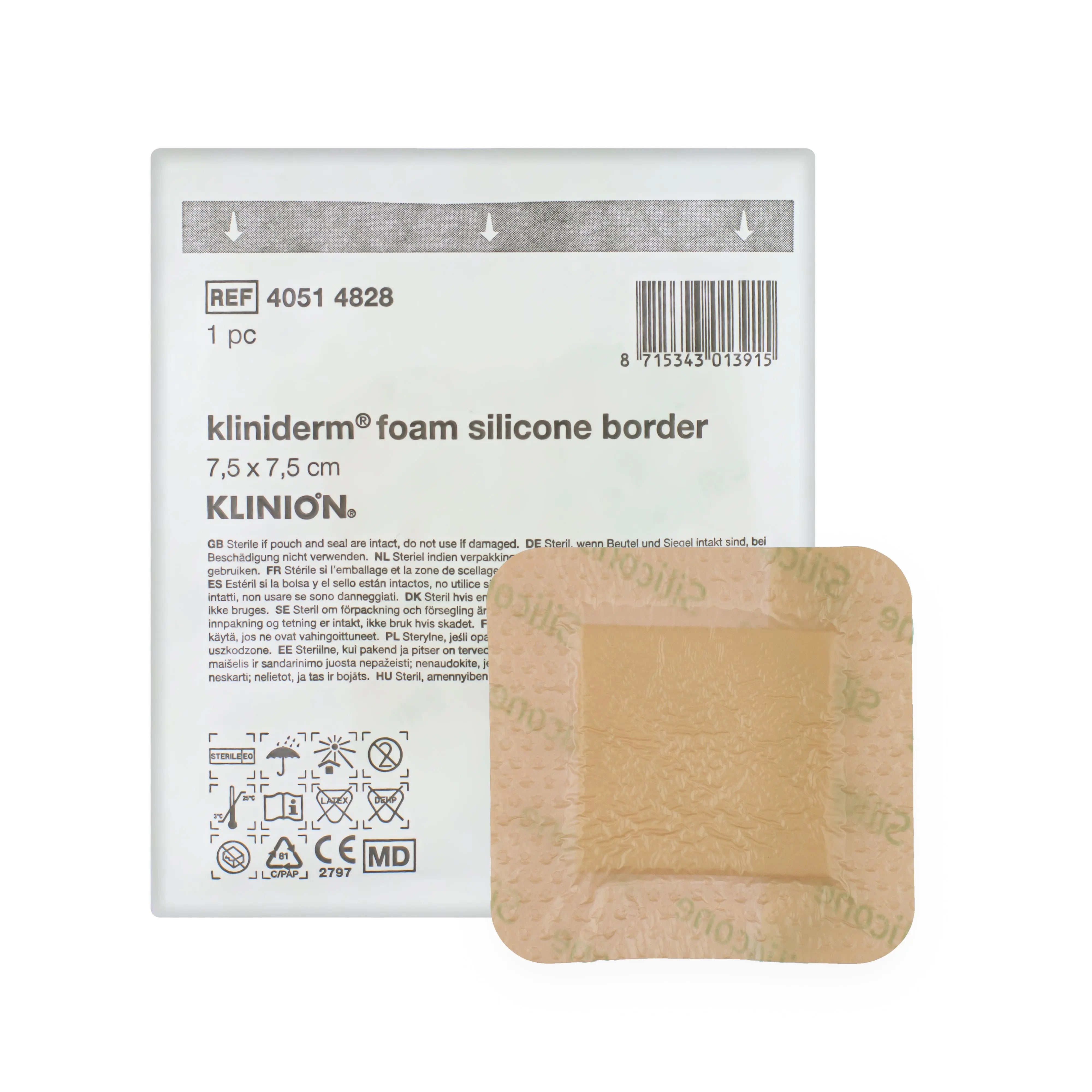 Kliniderm Foam Silicone Adhesive Border Dressing (7.5cm x 7.5cm) (x5)