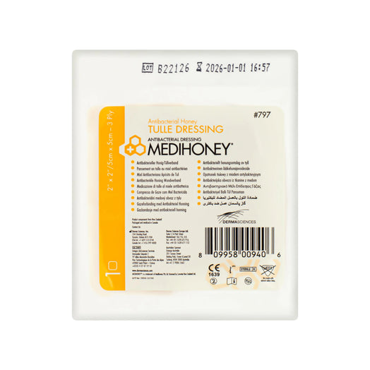 MediHoney Tulle Dressing - With Antibacterial Honey (5cm x 5cm) (x5)
